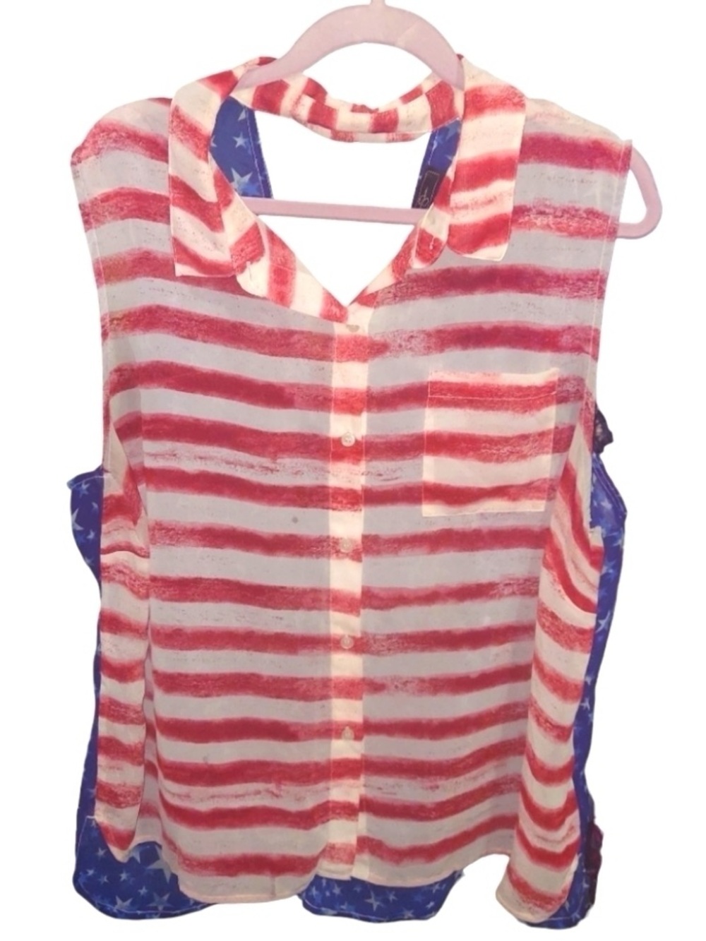Jessica Simpson Red, White & Blue Striped Sleeveless Button-Front Top